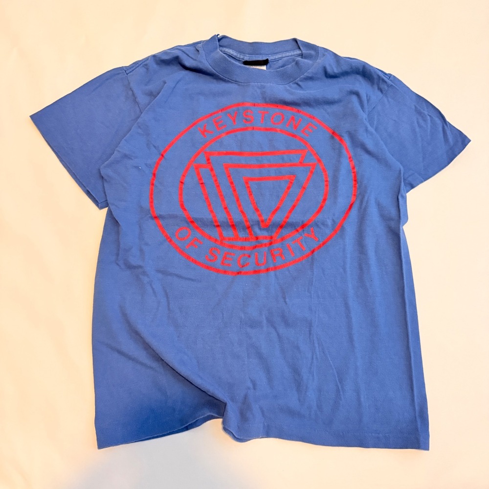 Touch of Gold T-Shirt Mens Small Blue 80s Keystone of Security Single Stitch USA